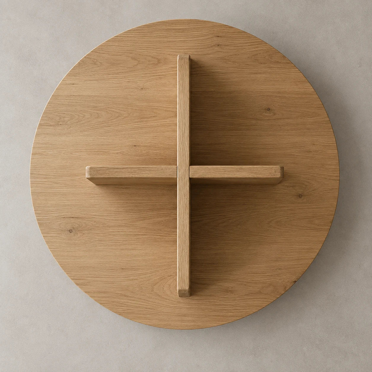 CROSS 01 i eg – korsformet sokkel set fra undersiden, designillustration