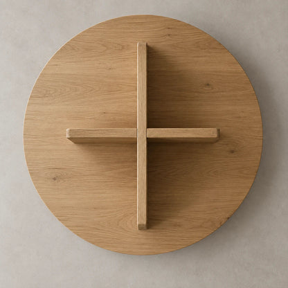 CROSS 01 i eg – korsformet sokkel set fra undersiden, designillustration