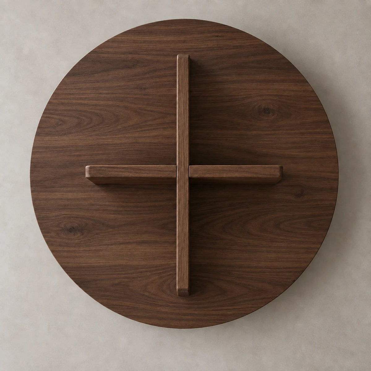 CROSS 01 i valnød – korsformet sokkel set fra undersiden, designillustration